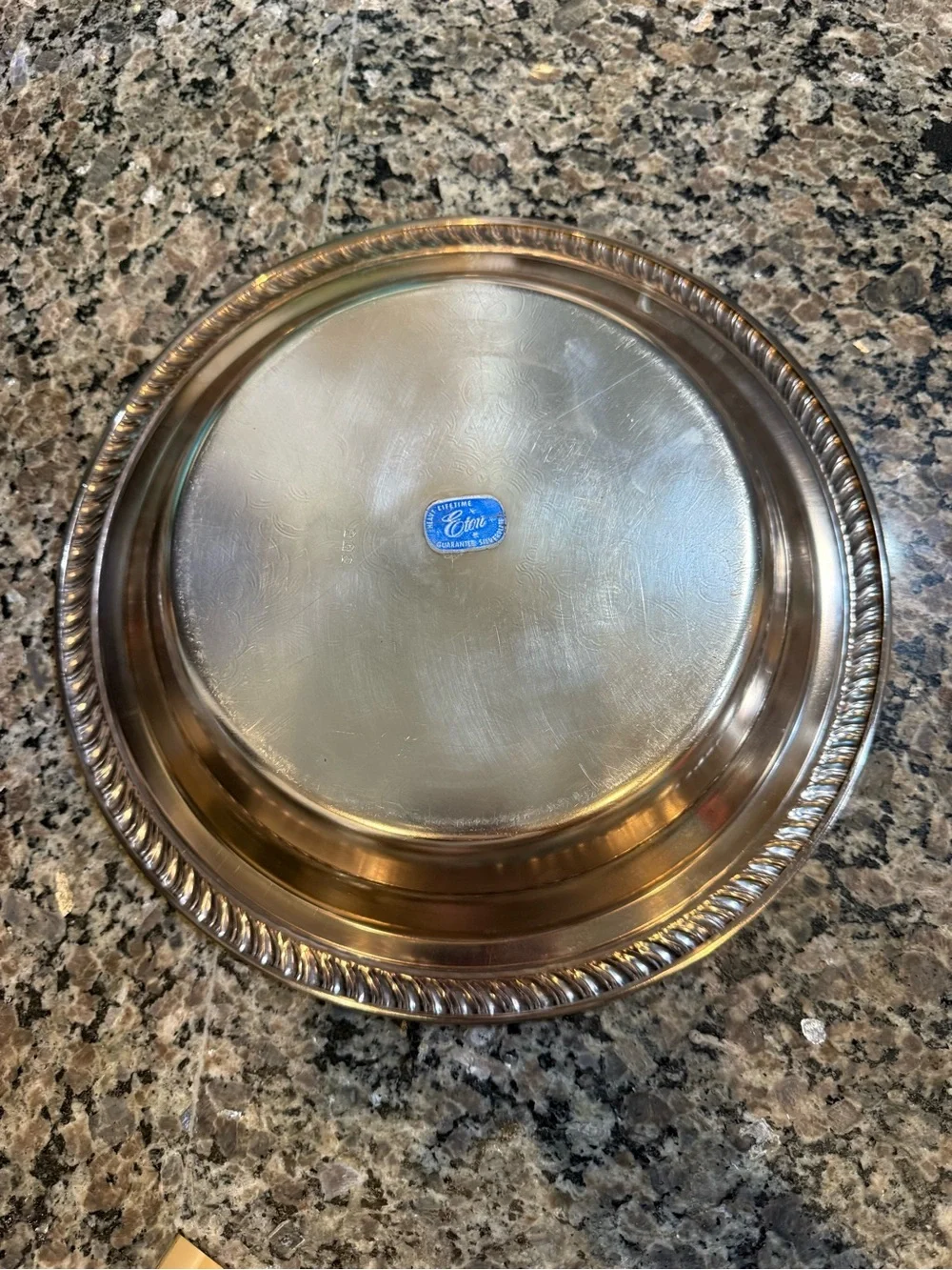 Vintage Eton Silver Plate Round Serving Bowl Tray 11.5” Diameter Ornate Engraved